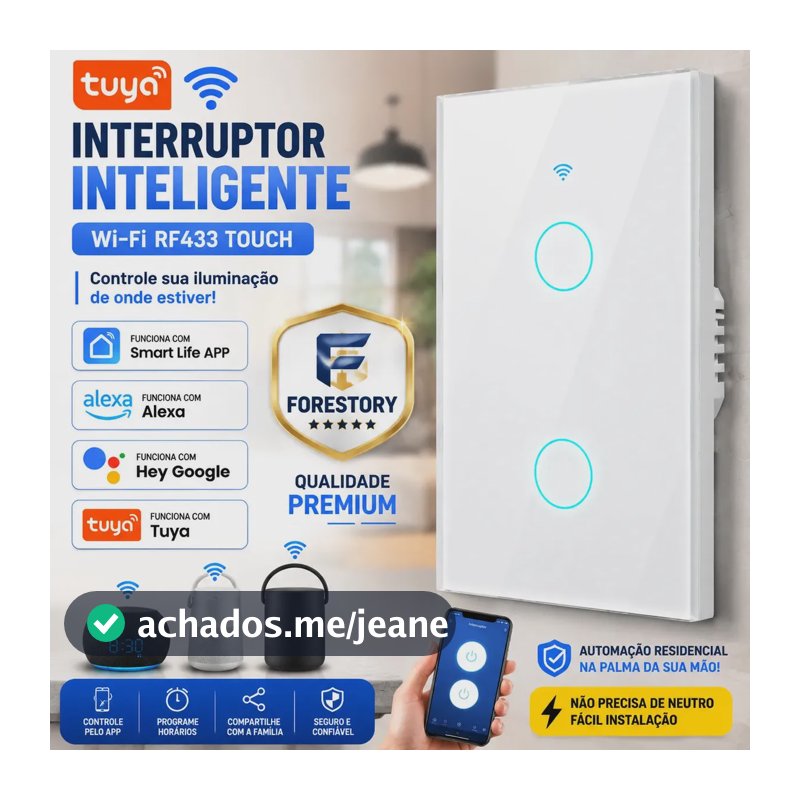 Forestory Interruptor Inteligente Dimmer Wifi 2 Botão Touch Alexa Touch Tuya Smart Life Alexa Google Home Aligenie Yandex Alice Smart Automação Compatível Wifi 2.4ghz Rf433 Bluetooth 100-240v 10a