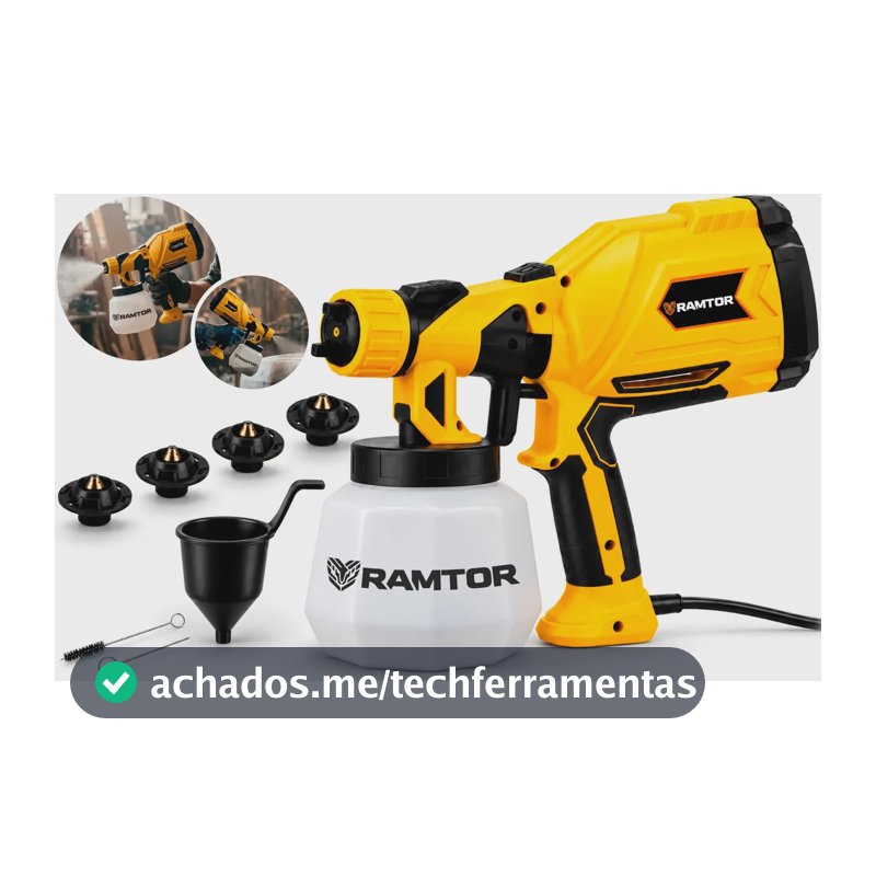 Pistola De Pintura E Pulverizadora Elétrica Portátil Hvlp 1.250l Profissional C/ 5 Bicos Acessórios 580W RAM200C Ramtor