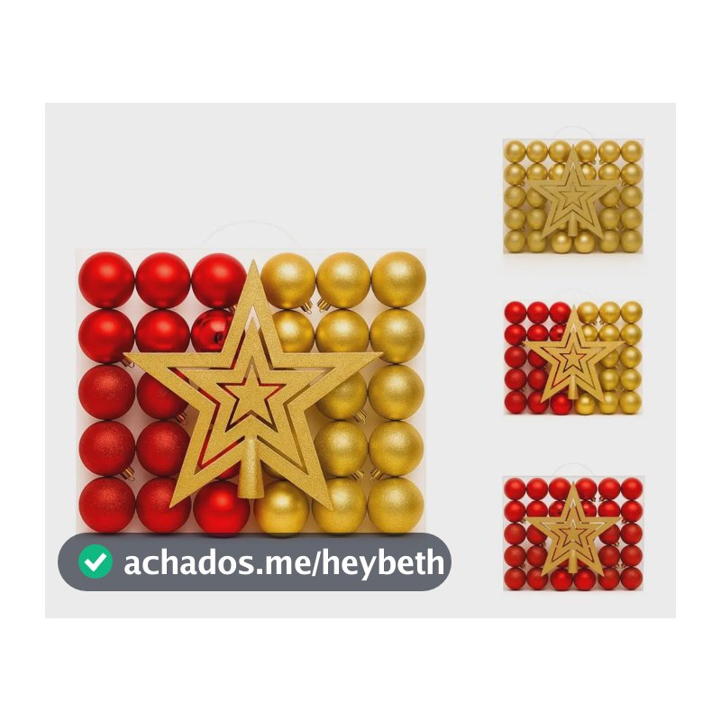 Kit 60 Bolas Natal Lisas/foscas/glitter C/ Ponteira Enfeite Vermelho E Dourado Lisa/fosca/glitter