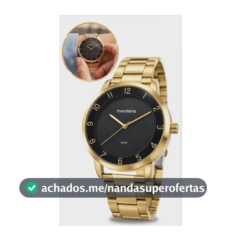 Relógio De Pulso Mondaine Com Corria De Aço Inoxidável Cor Dourado - Fondo Preto