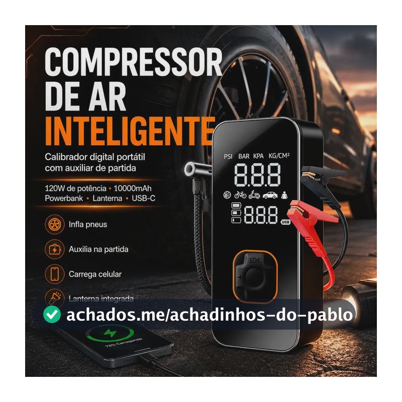 Compressor De Ar Leves Air Pump Auxiliar De Partida Veículos E Powerbank Compacto 18000 Rpm Para Pneus De Portátil