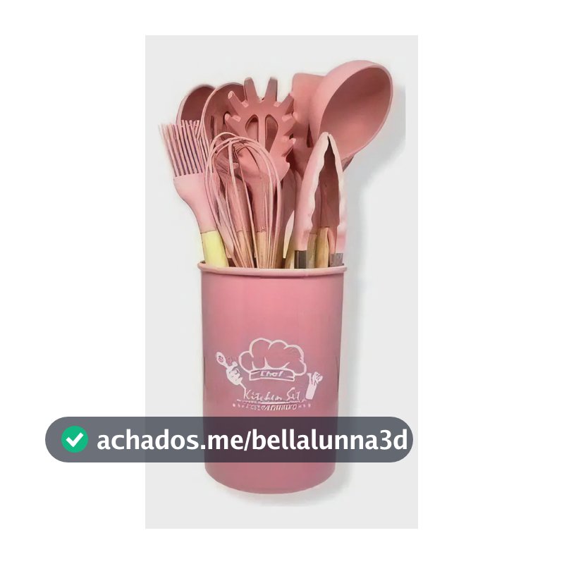 Kit 12 Utensílios de Cozinha em Silicone Rosa com Cabo de Madeira para Antiaderente