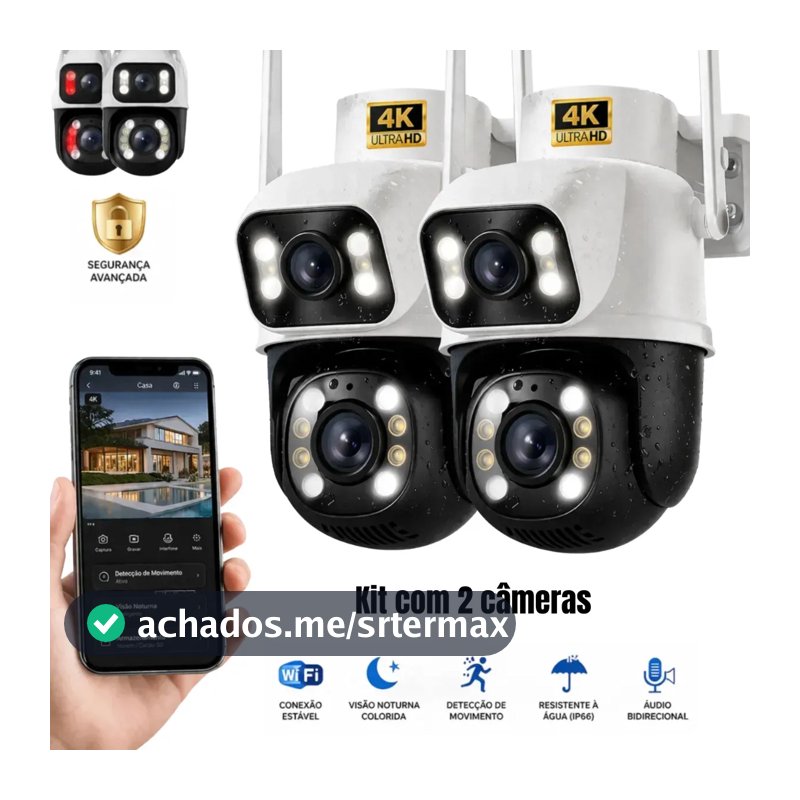 Kit 2 Câmeras de Segurança Woosh A28B Full HD Dupla Lente com Visão Noturna Colorida