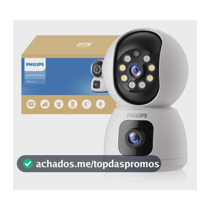 Câmera De Segurança Philips Wifi Dupla Lente Full Hd 2mp Visão Noturna Colorida Infravermelha 360° Ptz Detecção Humana Áudio Bidirecional Monitoramento Remoto App Câmera Interna Ip