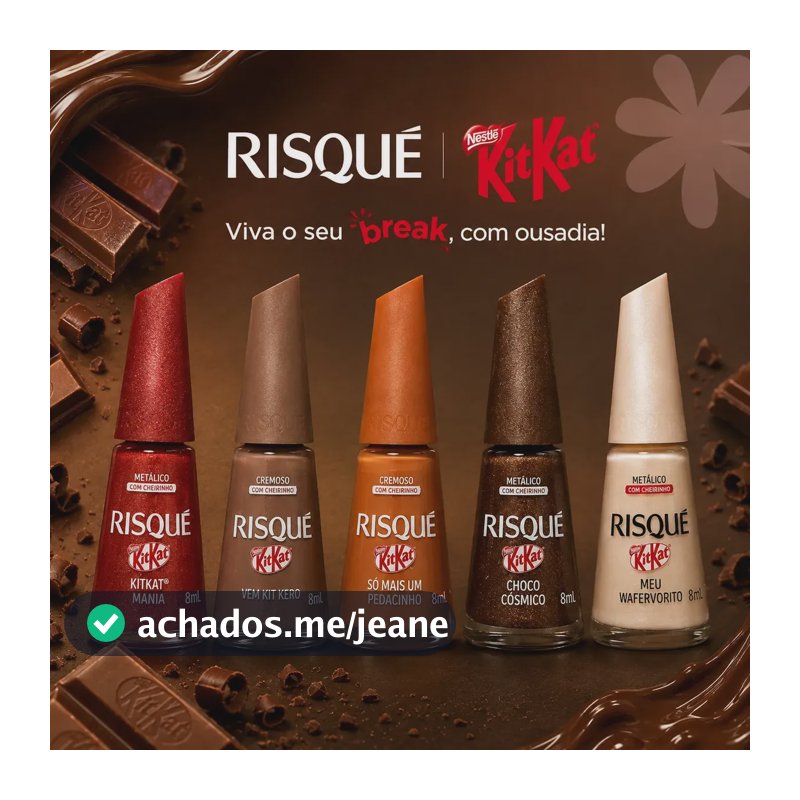 Risqué Kitkat 5 Esmaltes Terrosos Hipoalergênico Kit Kat Chocolate Terrosos Nude