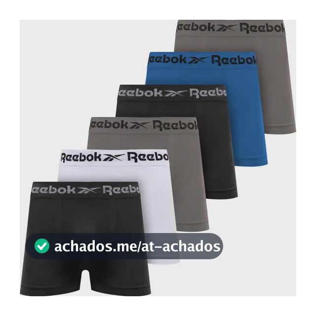 Kit 6 Cuecas Boxer Reebok Microfibra Sem Costura Original