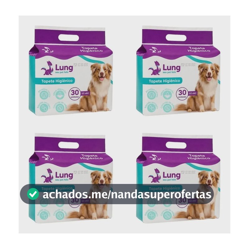 Kit 4un Pacotes Tapete Higiênico Pet 50x60cm Lung 30un Cada