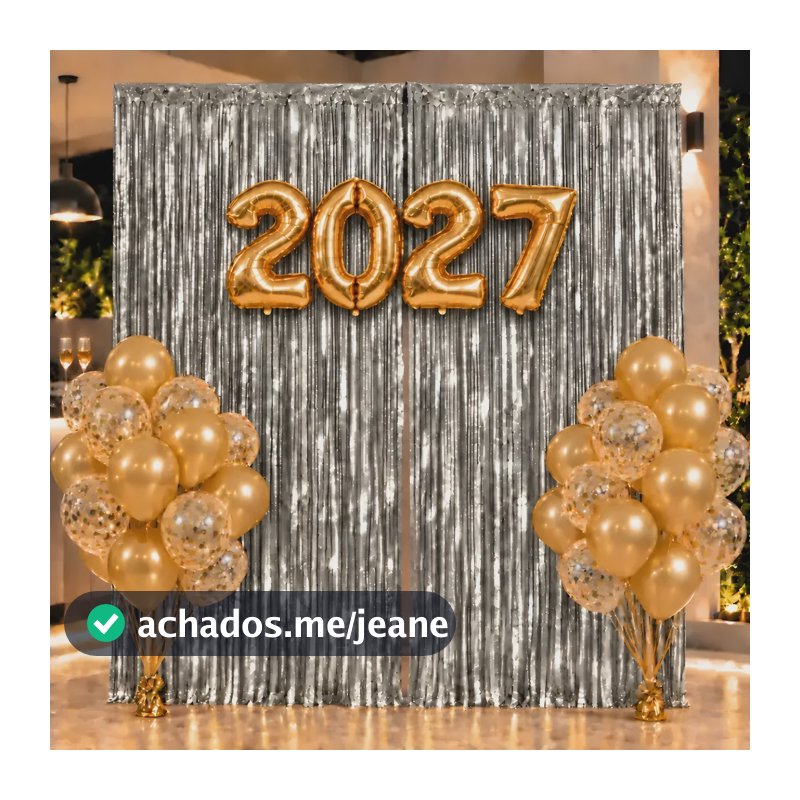 Kit Balão 2027 + 2 Cortina + 10 Balões - Decoração Ano Novo Dourado E Prata
