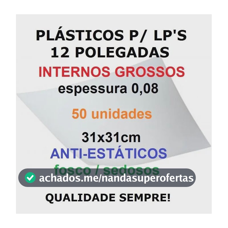 50 Plásticos Internos 0,08 Grossos Antiestáticos P/ Lp Vinil