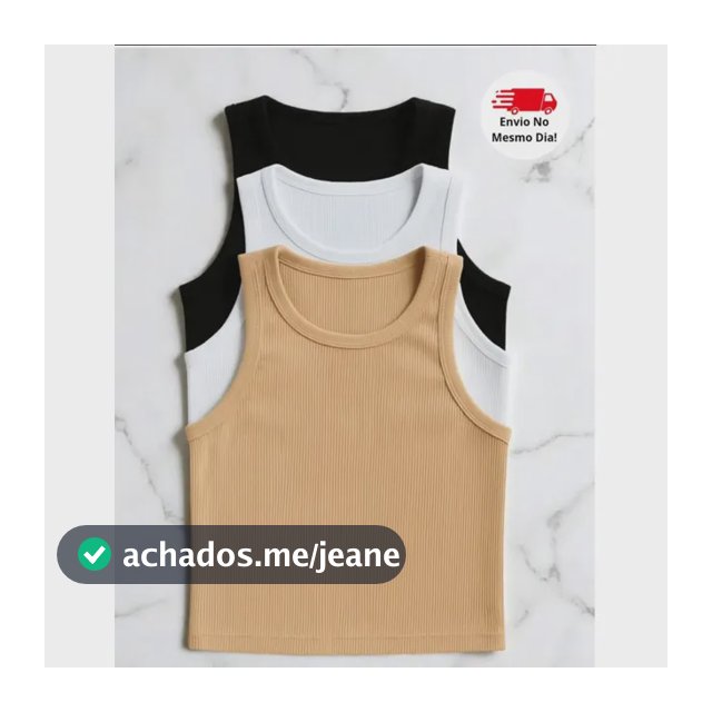 Kit 3 Peças Regata Cropped Feminina Básica Canelada