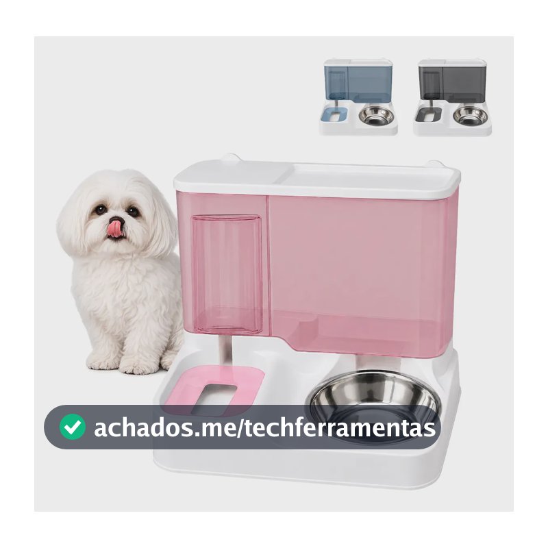 Bebedouro E Comedouro Alimentador Gravidade Pet Cães Gatos Cor Rosa