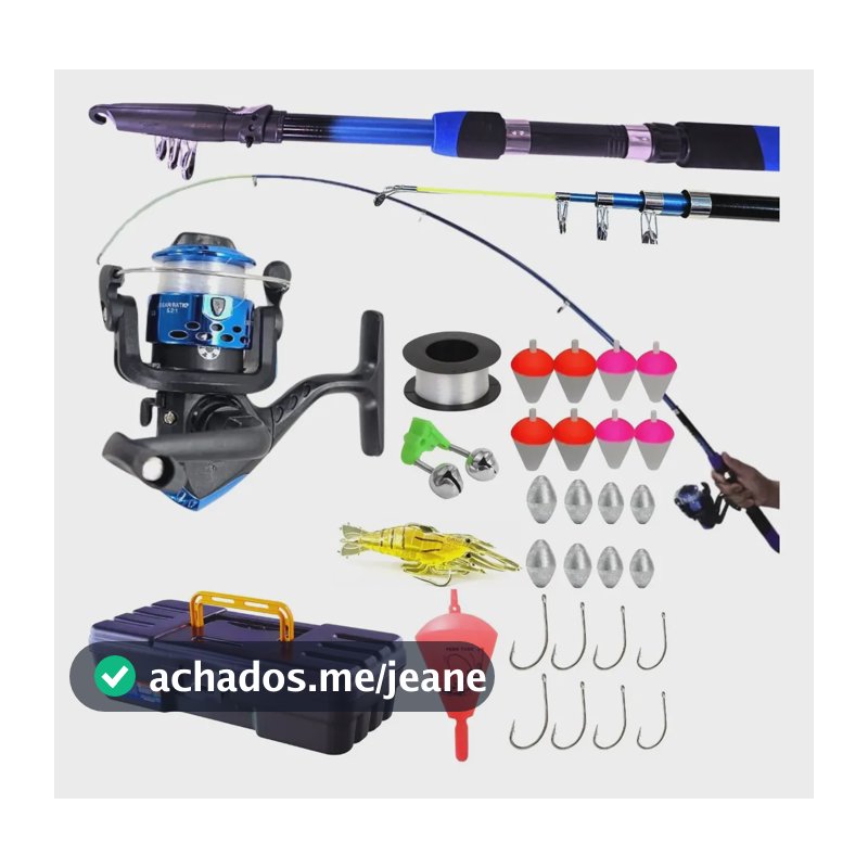 Kit Pesca Completo 1 Vara C/ Molinete Linha Estojo Boia Isca Azul