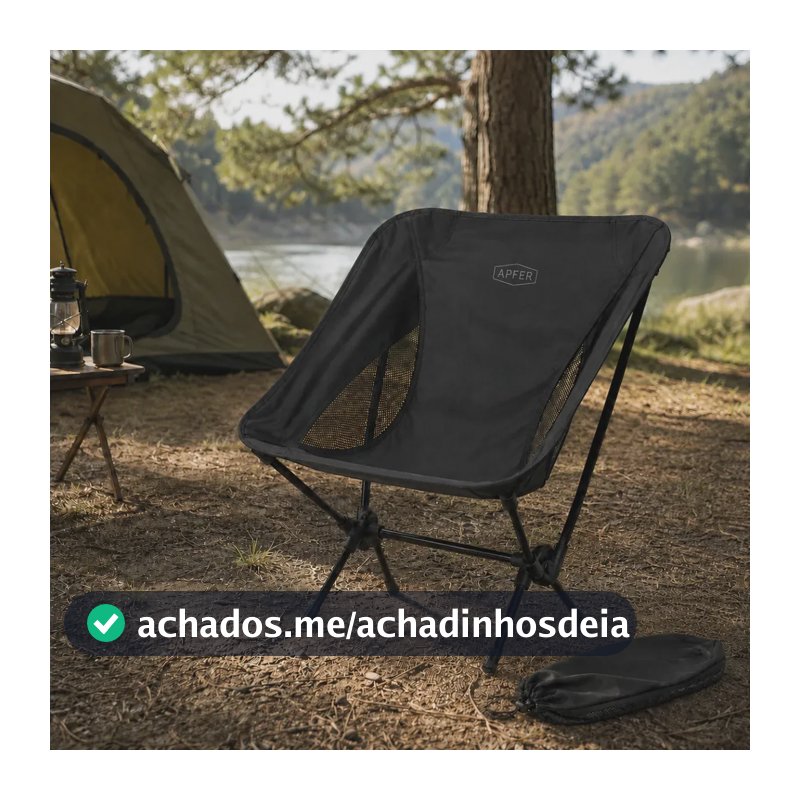 Cadeira Camping Dobrável Portátil Compacta para Pescar, Praia, Trilha, Viagens, Acampamento, Varanda, Parques e Lazer Suporta até 100kg - APFER (PRETA)