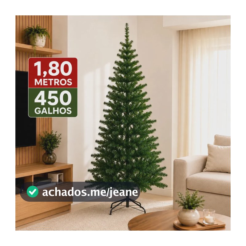 Árvore de Natal 1,80m Pinheiro Verde 450 Galhos Base de Ferro