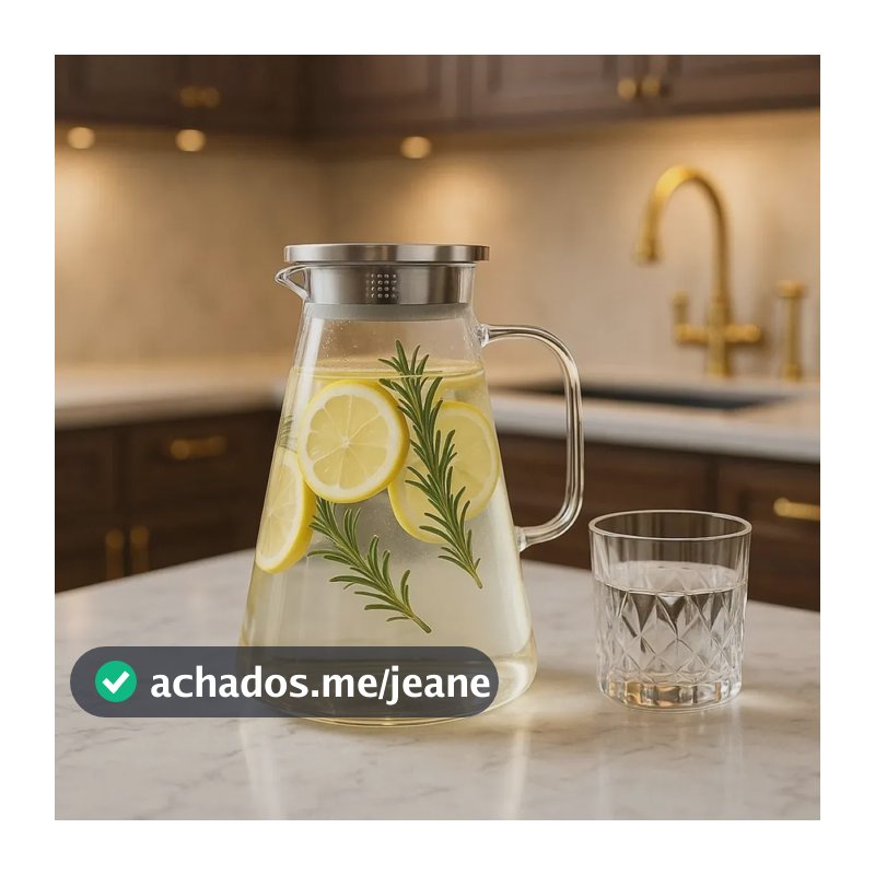 Jarra Vidro Borossilicato 1,8l Tampa Inox Bebidas Suco Água Chá Resistente Térmico Cozinha Mesa Elegante Jarra Transparente Geladeira Lhp