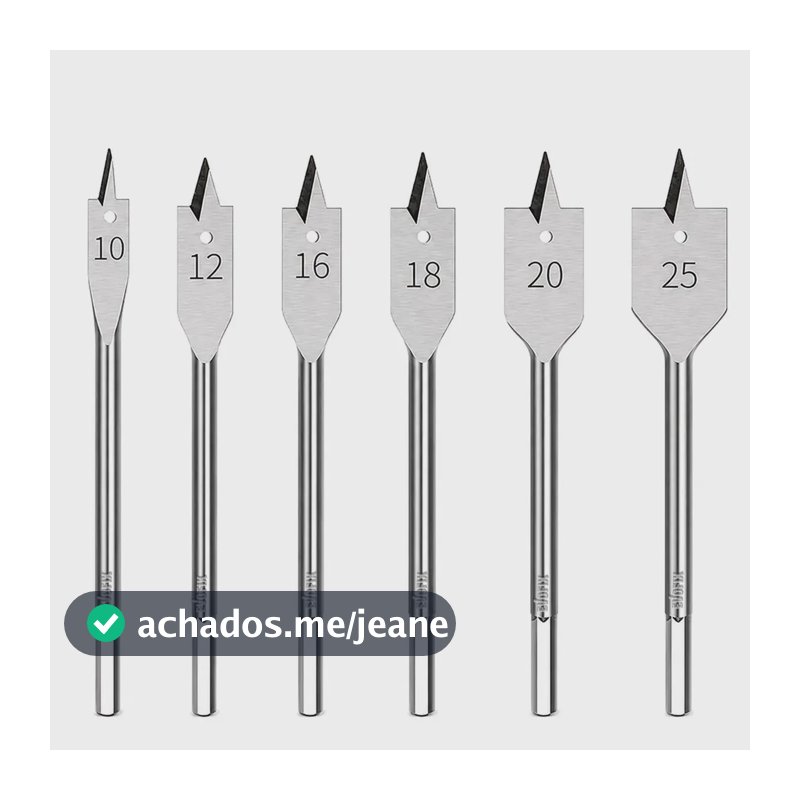 Jogo de Brocas Chatas para Madeira EVOFIX, com 6 Peças, de 10 a 25mm, para Furadeira e Parafusadeira