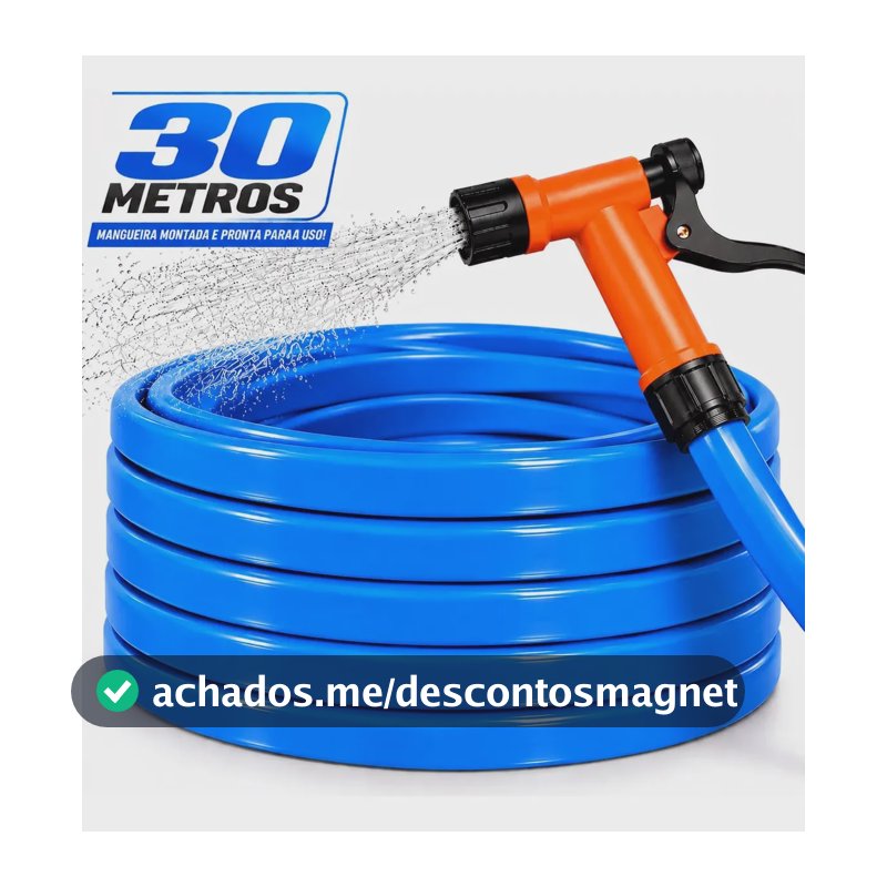 Mangueira De Jardim 30 Metros Reforçada Flexível 7/16 + Esguicho Pistola + Conector De Torneira Cor Azul