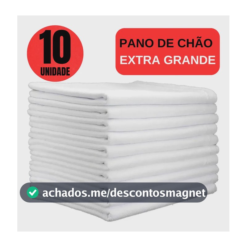 Kit 10 Panos de Chão Extra Grande 45x65cm Algodão Branco Ditap Mix Absorvente Limpeza Pesada