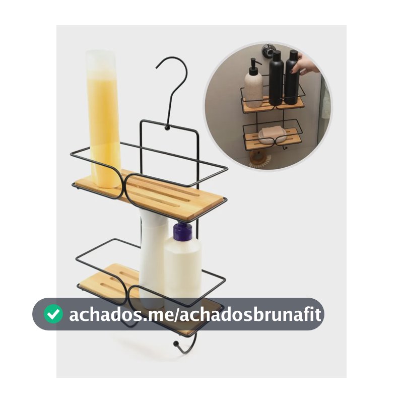Porta Shampoo Organizador Banheiro Com Ganchos Ferro E Bambu