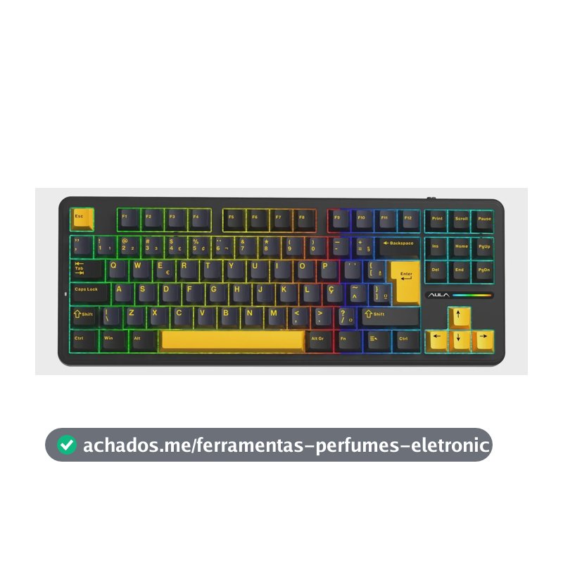 Teclado Mecânico Aula F87 Sem Fio Wireless Bt Hotswap Abnt2 Preto Português Brasil