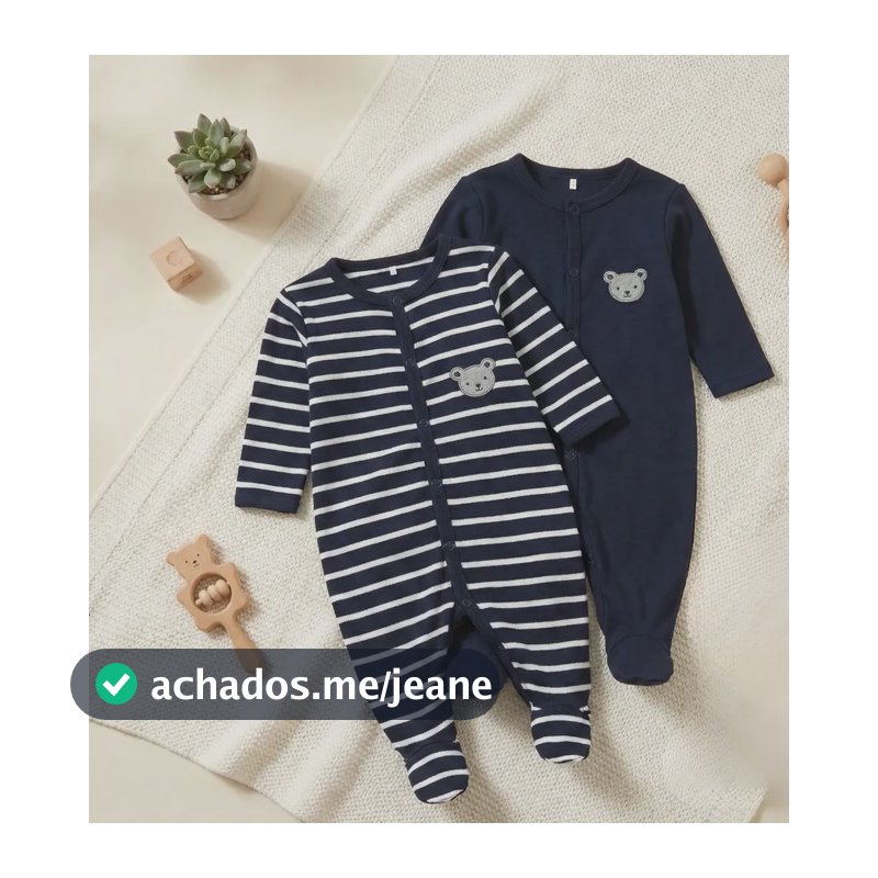 Macacão Bebê Kit Com 2 Unidades Confortáveis Azul-marinho P 0 A 3 Meses
