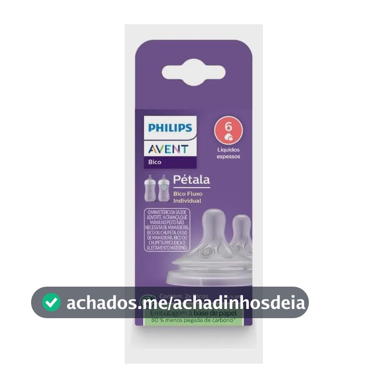 Bicos Pétala 3.0 Philips Avent com válvula anticólicas, fluxo Para Líquido Espesso (fluxo 6), pacote com 2, SCY966/02
