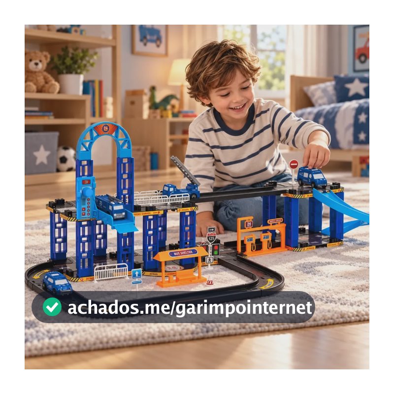 Pista De Carrinhos Policial Brinquedo Infantil Corrida Azul