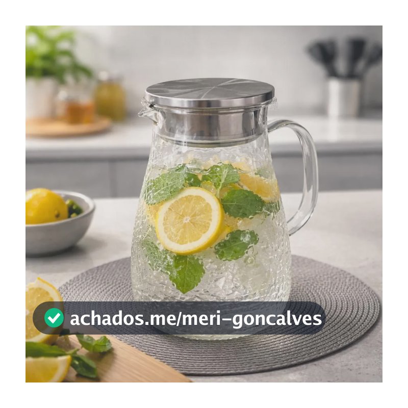Jarra 1,8l Vidro Borossilicato Com Tampa Inox Transparente Cinza
