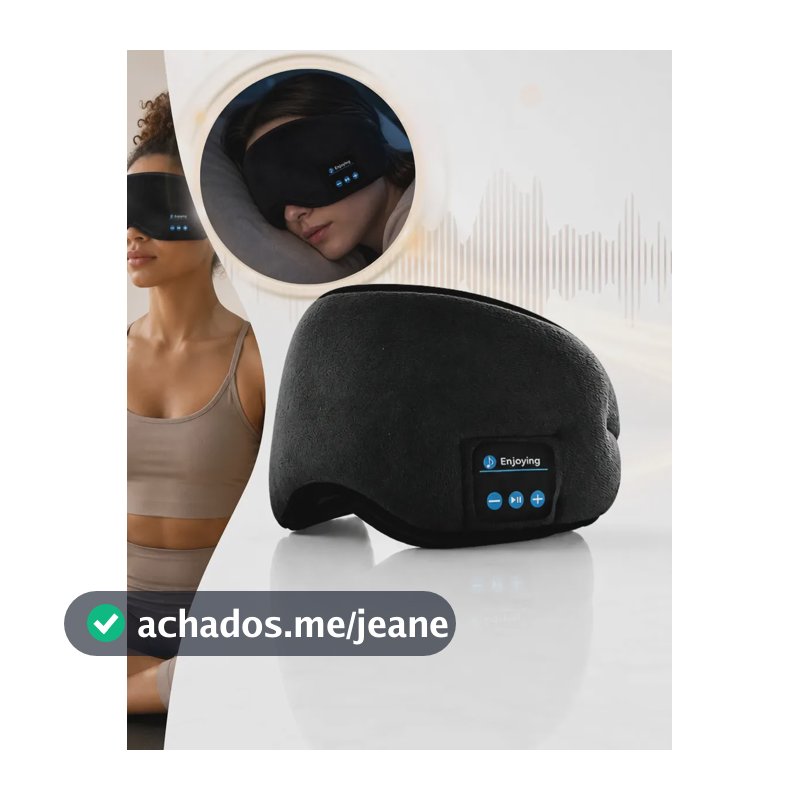 Máscara De Dormir Com Fone Bluetooth Embutido Tapa Olho Confortável Macio Ajustável Preto Cinza Lisa