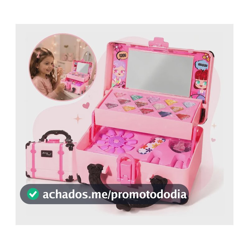 Maleta de Maquiagem Infantil Kit Maquiagem Fashion Make Up Completa com Espelho e Acessórios Lavável Hipoalergênica Brinquedo Presente para Menina Kizumba