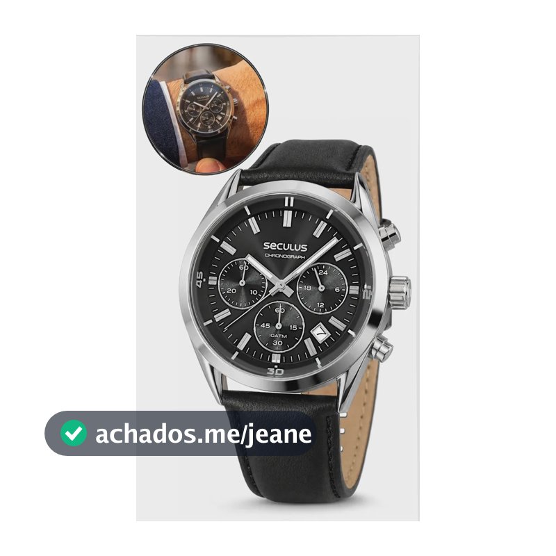 Relógio Seculus Masculino Couro Preto Cronógrafo Original Preto Prateado