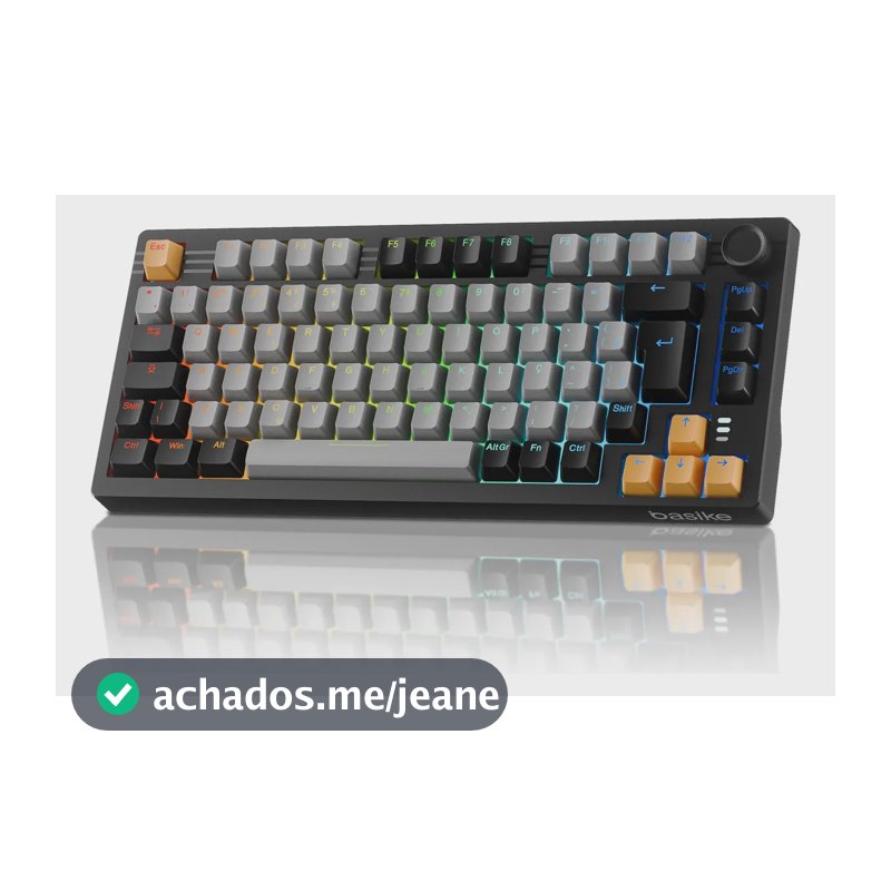 Teclado Mecânico Gamer Sem Fio Basike Abnt2, 75% 82 Teclas Bluetooth/Wireless/USB, RGB Anti Ghosting Usb para Pc Notebook Mac Ps4, Preto