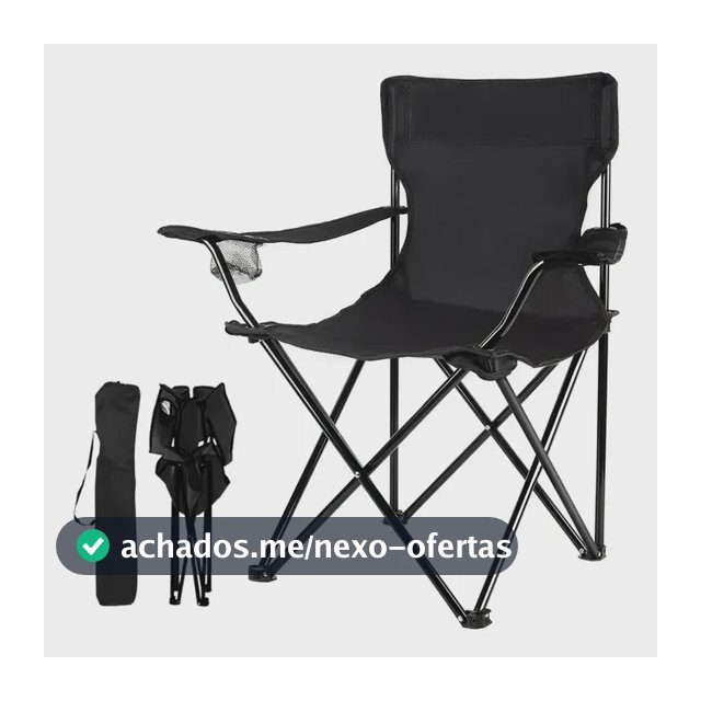 Cadeira Dobrável Camping Com Porta Copo Suporta 150kg Pesca Preto