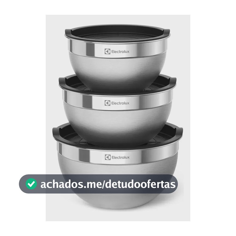 Electrolux Kit 3 Bowls Tigelas de Aço Inox com Tampa Plástica, 1,4L, 2L e 2,6L