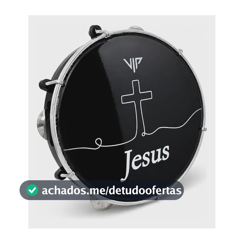 Pandeiro Profissional 10 Pol Pele Leitosa Preto Vip Jesus