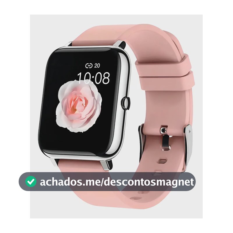 O smartwatch esportivo feminino Mertto P22 rosa com Bluetooth é compatível com os sistemas Android e iOS e possui função de chamada de voz.