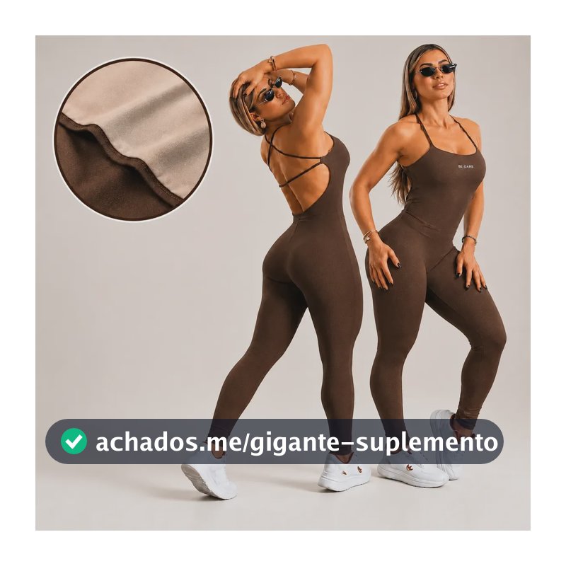 Macacão Fitness Forrado Feminino Longo Em Suplex Academia Marrom M (36 Ao 40)
