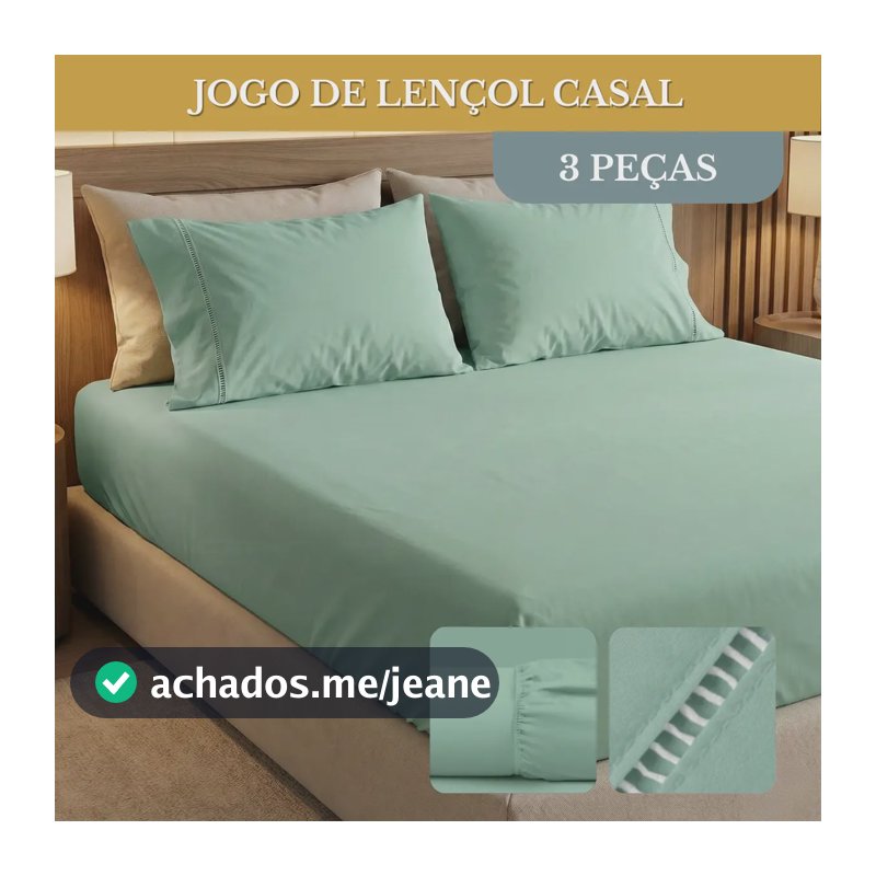 Jogo De Lençol Cama Casal 03 Peças 400 Fios Ponto Palito Cor Verde Desenho Do Tecido Lisa