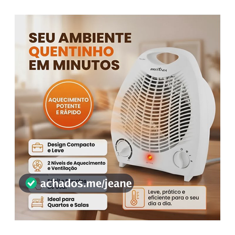 Aquecedor Elétrico De Ar Britânia Para Quarto Sala Banheiro Branco 220v