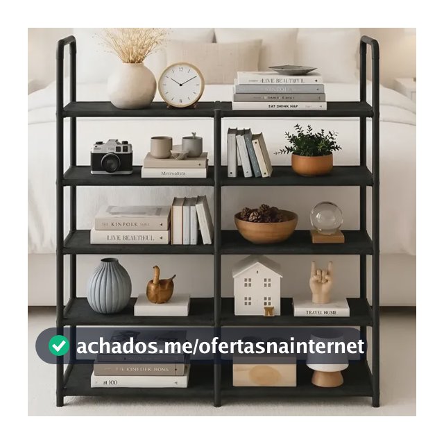 Estante Multiuso 5 Prateleiras Organizador Sapateira Caixa Preta Resistente Metal Plástico E Tnt