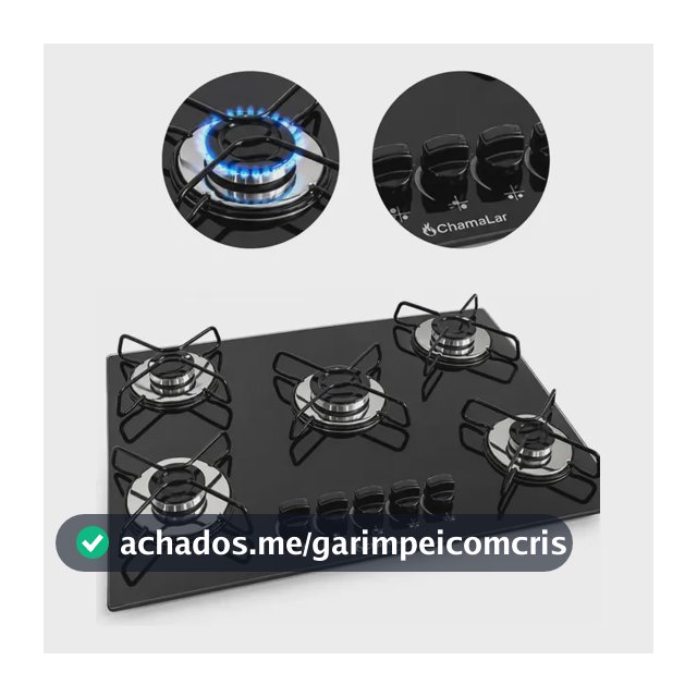 Fogão Cooktop Gás 5 Bocas Ultra Chama 127v/220v Preto