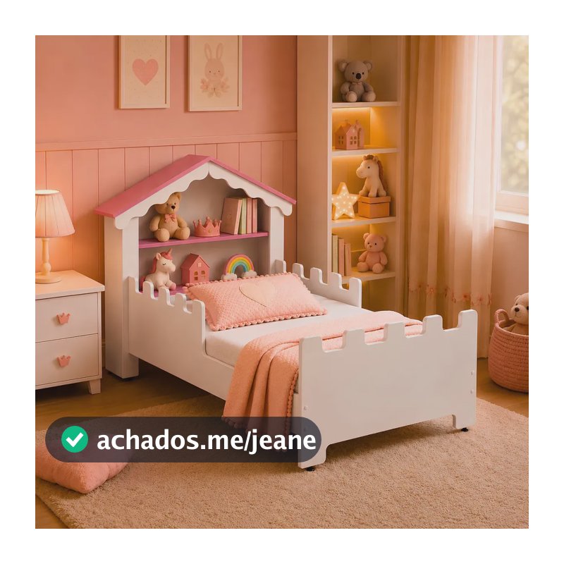 Cama Infantil Casinha Princesa Menina C/ Grade Proteção Rosa Rosa Castelo