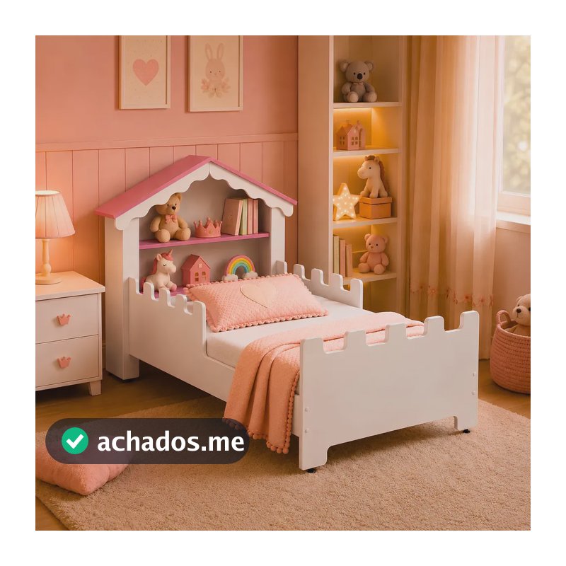 Cama Infantil Casinha Princesa Menina C/ Grade Proteção Rosa Rosa Castelo
