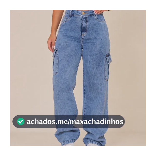Calça Jeans Feminina Wide Leg Cintura Alta Cargo Pantalona
