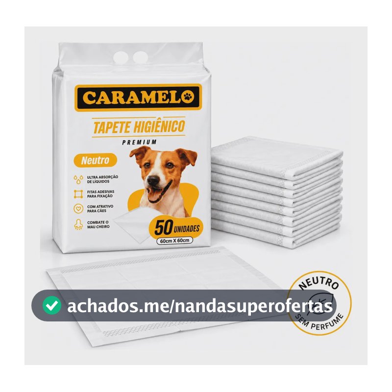 Tapete Higiênico para Cães 50 Unidades 60x60cm - Caramelo - Filhotes e Adultos, Tapetinho Xixi, Fralda, Anti Odor, Gel Absorvente, Atrativo Canino, Descartável, Não Vaza, Não deixa cheiro