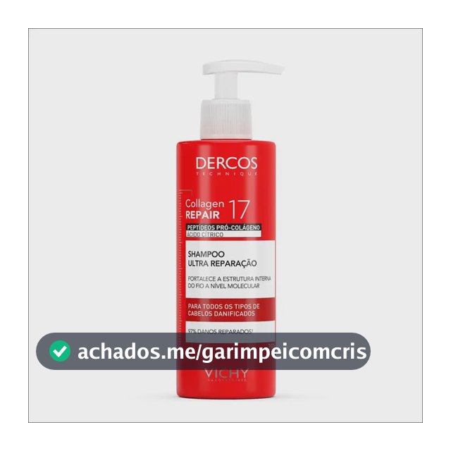 Vichy Dercos Shampoo Collagen Repair, com Peptídeos Pró-Colágeno e Ácido Cítrico para Reparação Profunda, Fortalecimento da Fibra e Prevenção da Queda, 390ml