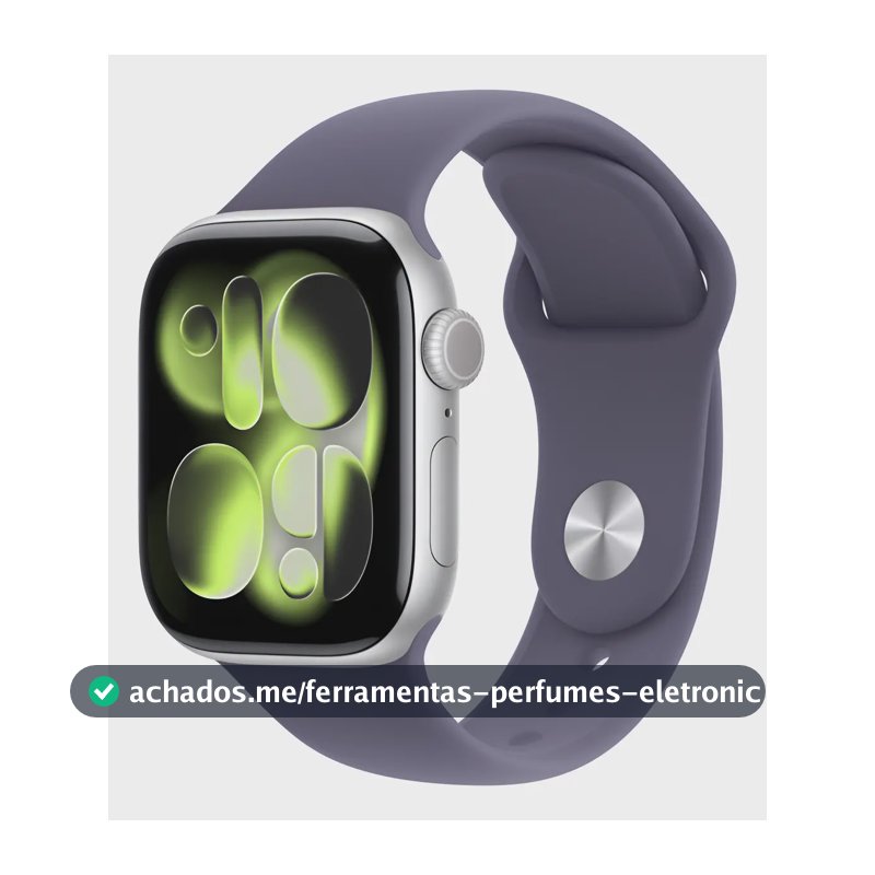 Apple Watch Series 11 GPS - Caixa prateada de alumínio – 42 mm - Pulseira esportiva roxo-névoa – M/G - Distribuidor Autorizado