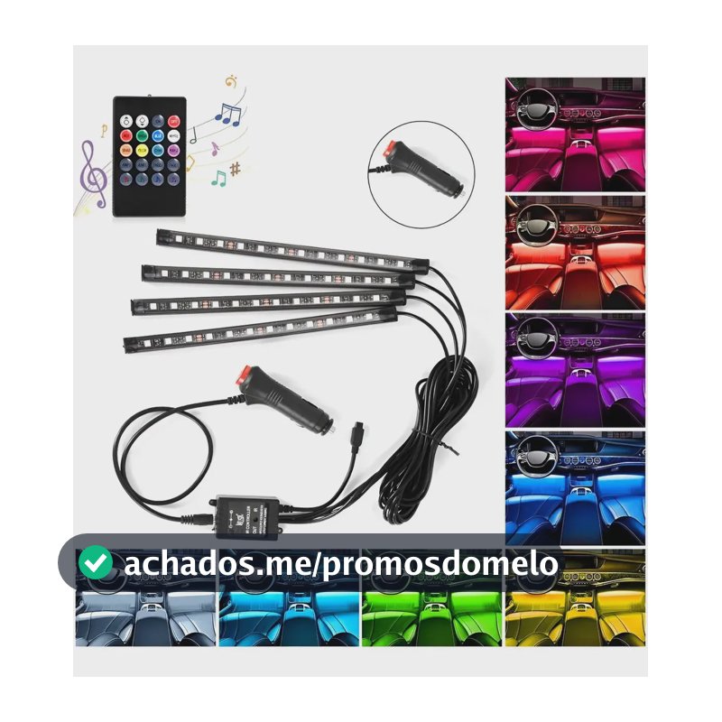 Kit Iluminação Interior Neon Carro 12led Controle Rgb