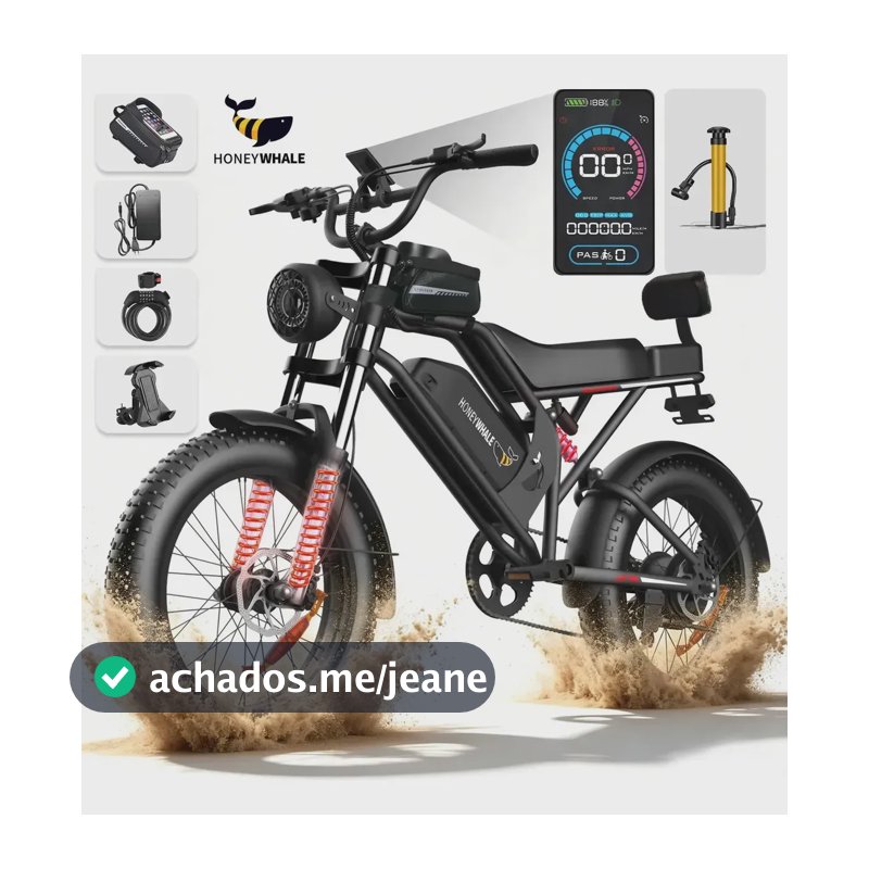 Bicicleta Elétrica HONEYWHALE K6S Dobrável com Motor de 1000W e Aro 20