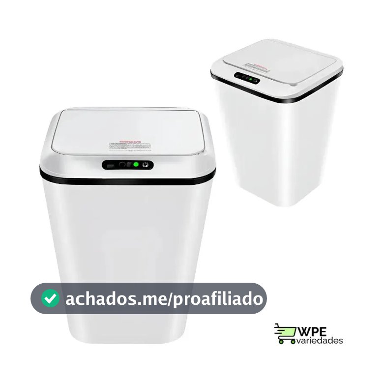 Lixeira Inteligente Automática com Sensor Infravermelho Recarregável USB até 30cm para Escritório, 16 Litros Branca